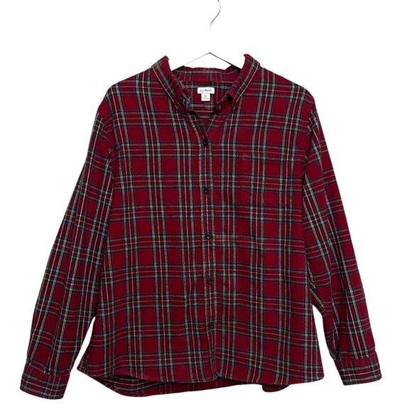 L.L. Bean Womens Red Plaid Flannel Shirt Long Sleeves Collar Button-Down Size XL - Picture 12 of 12